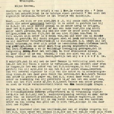 Kenteken: A 30792; Correspondentie over de motor uit het archief van het Militair Gezag, Provinciale Militaire Commissaris, 03-11-1945 (63-167)