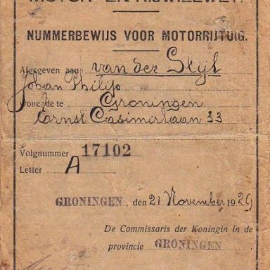 Kenteken: A 17102; Nummerbewijs, foto: M.S. van der Stijl