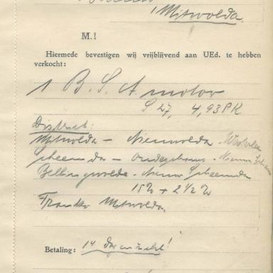 Kenteken: A 10042; Nota BSA motor, foto: archief firma Wander