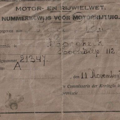 Kenteken: A 21347; Nummerbewijs, foto: J. Vos