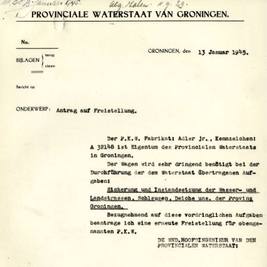 Kenteken: A 32148; Vrijstellingsverzoek 1945, bron: archief Provinciale Waterstaat (742-1759)