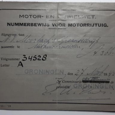 Kenteken: A 34528; Nummerbewijs, foto: collectie M.L. Kruijthof