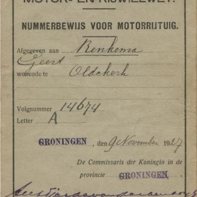 Kenteken: A 14674; Nummerbewijs, foto: G. Renkema