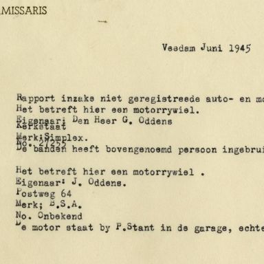 Kenteken: A 27255; Rapport niet geregistreerde Simplex motor uit het archief van het Militair Gezag, DMC Veendam, juni 1945 (66-72)