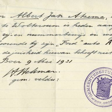 Kenteken: A 1562; Bijlage bij de registers van afgifte van nummerbewijzen (800-6159)