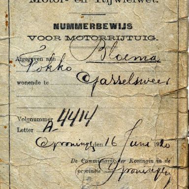 Kenteken: A 4414; Nummerbewijs, foto: T. J. Wieringa