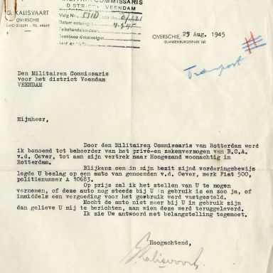 Kenteken: A 10683; Correspondentie Fiat 500 uit het archief van het Militair Gezag, DMC Veendam, 17-09-1945 (66-71)