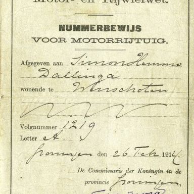 Kenteken: A 1219; Nummerbewijs, bijlage bij de registers van afgifte van nummerbewijzen (800-6159)