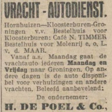 Kenteken: A 7913; Advertentie Nieuwsblad v/h Noorden, 1923, foto: H. E. Boonstra