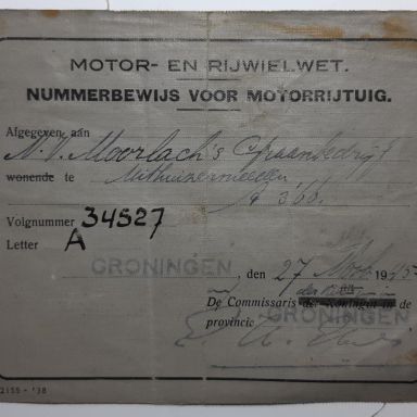 Kenteken: A 34527; Nummerbewijs, foto: collectie M.L. Kruijthof