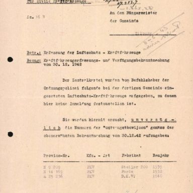 Kenteken: A 25236; Opgave van voertuigen in dienst van de Luchtbescherming Tilburg, Bron: Regionaal Archief Tilburg, Archief gemeentebestuur Tilburg 1938-1985, inv. nr. 5633, scan 41