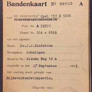 Kenteken: A 32377; Bandenkaart 1943, foto: A. D. den Harotgh